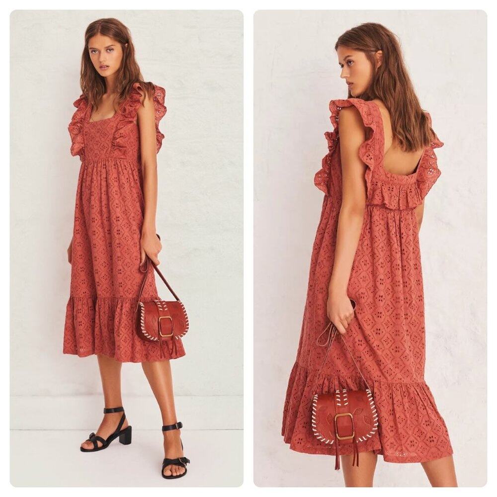 NEW ba&sh Eyelet Lace Midi Dress
